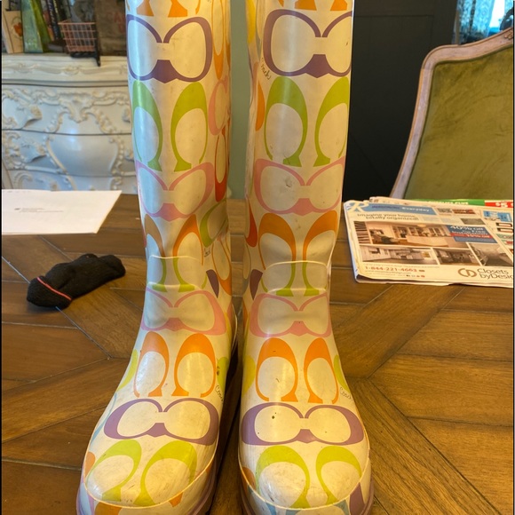 Coach multicolor rainbow rain rubber boots 10 - Picture 5 of 9